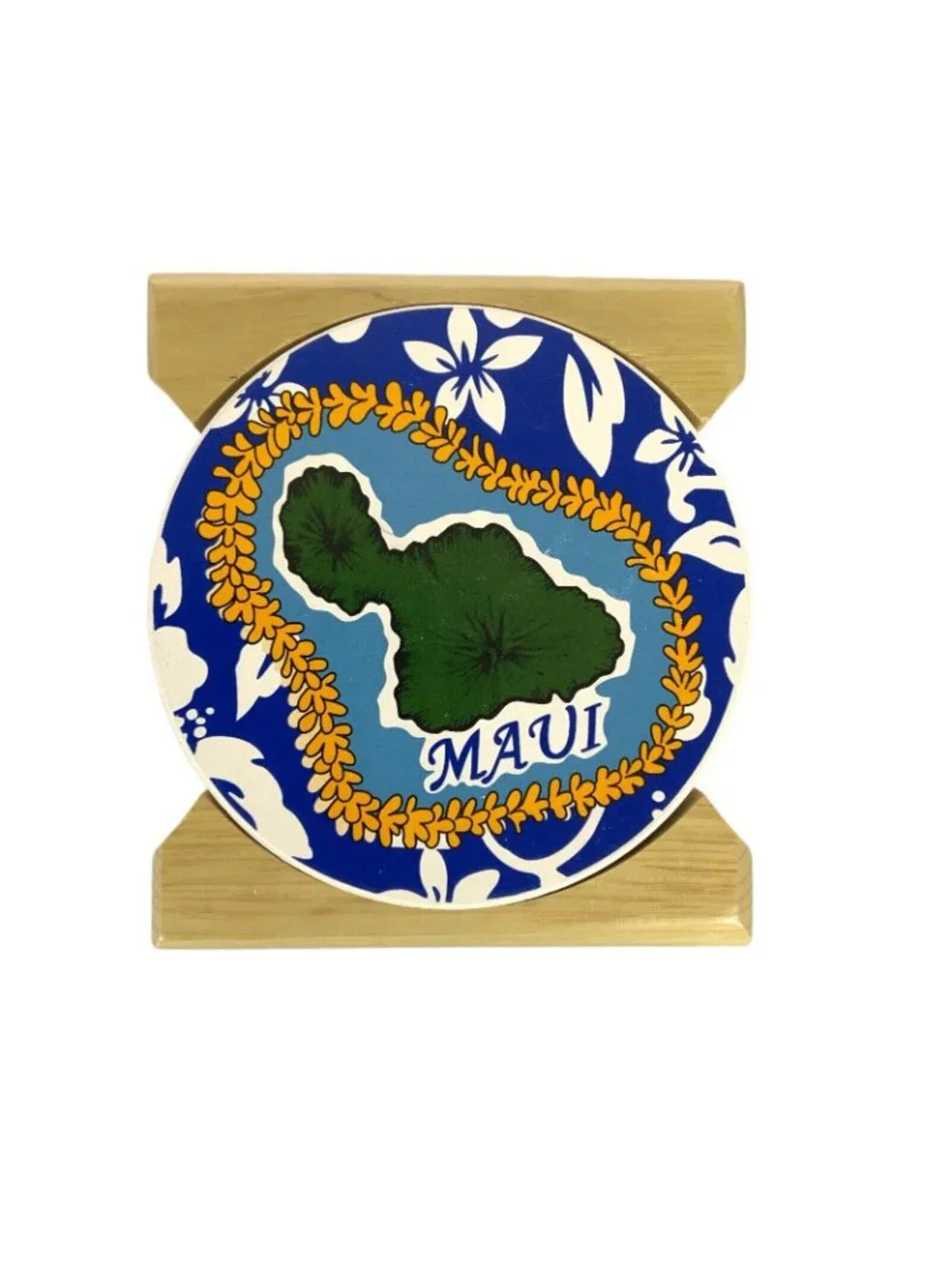 Maui-Themed Ceramic Coasters Set Of 4 With Cork Backing & Wooden Stand
